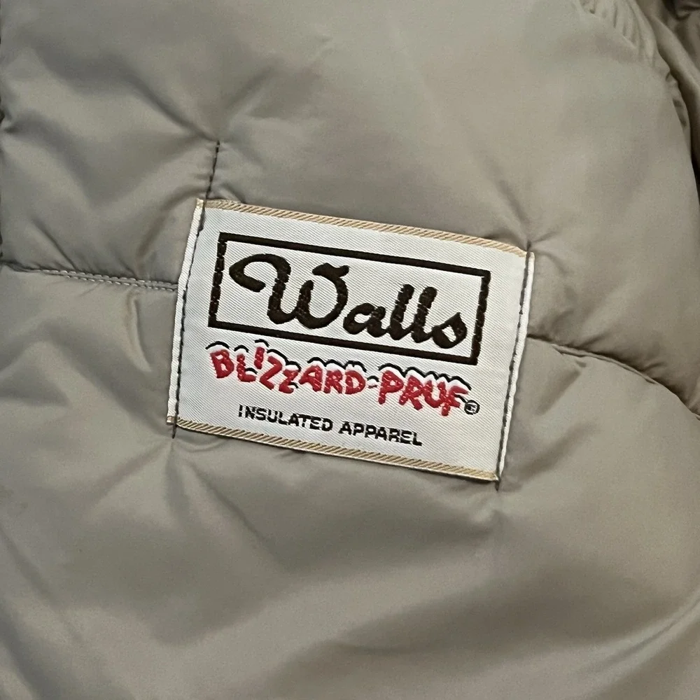 Vtg Walls Blizzard Pruf Insulated Puffer Jacket Beige Mens XLT Faux Fur - Picture 5 of 11